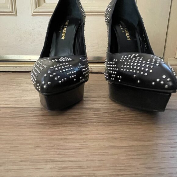 Saint Laurent Black Leather Studded Platform Stilettos FR/EU Size 36.5 or US 6.5 - Picture 2 of 9